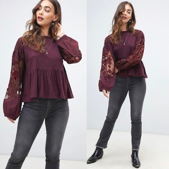 Free People Embroidered Penny Tee Floral Top - Picture 1 of 7